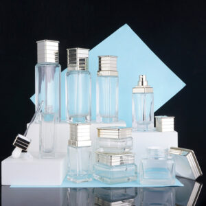 luxury square cosmetic glass bottle set for skincare packaging