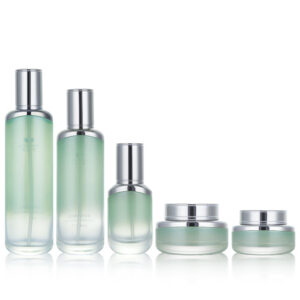 Glass pump bottle cosmetic packaging with gradient finish