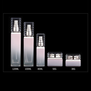 Transparent square cosmetic glass bottle packaging