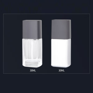 square glass foundation bottle with frosted finish