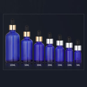 blue glass essential oil dropper bottles cosmetic packaging